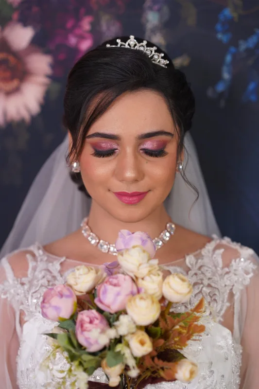 Veil and bouquet details at Cheritan Makeup Studio and Academy