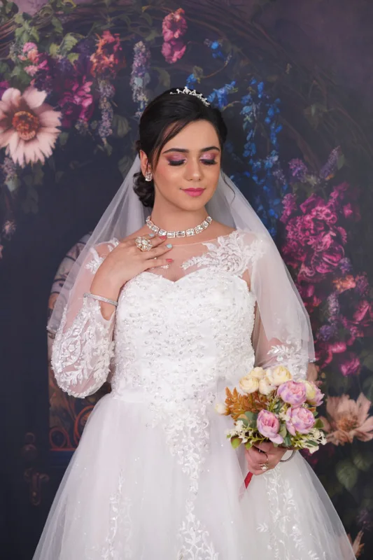White gown bridal beauty at Cheritan Makeup Studio and Academy